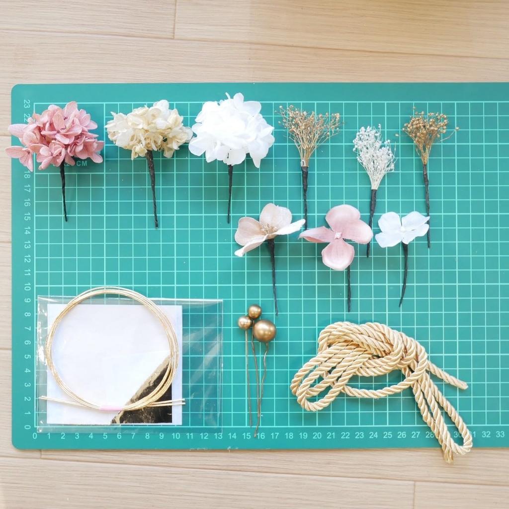 Lomeri Mizuhiki Hair Ornament with Dried Flowers Colors for and Hakama (6 Available) Coming-of-Age Ceremonies, Graduations, Weddings, (K29, Pink)