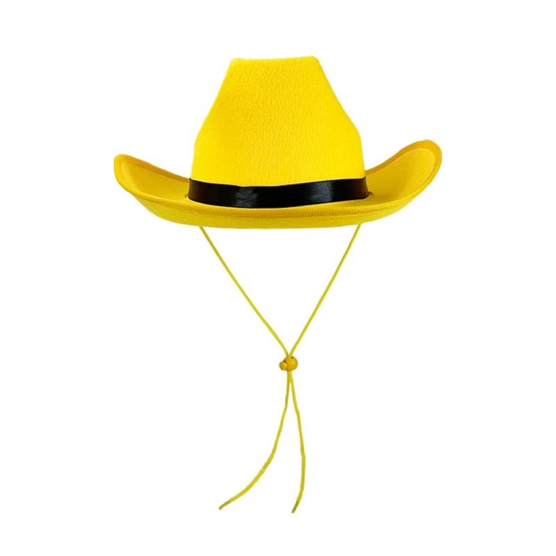 Cowboy Hat Yellow Trim Black Ribbon Band Western Hat Mustache Set Cowboy Cosplay Accessories For Men Halloween Role Play