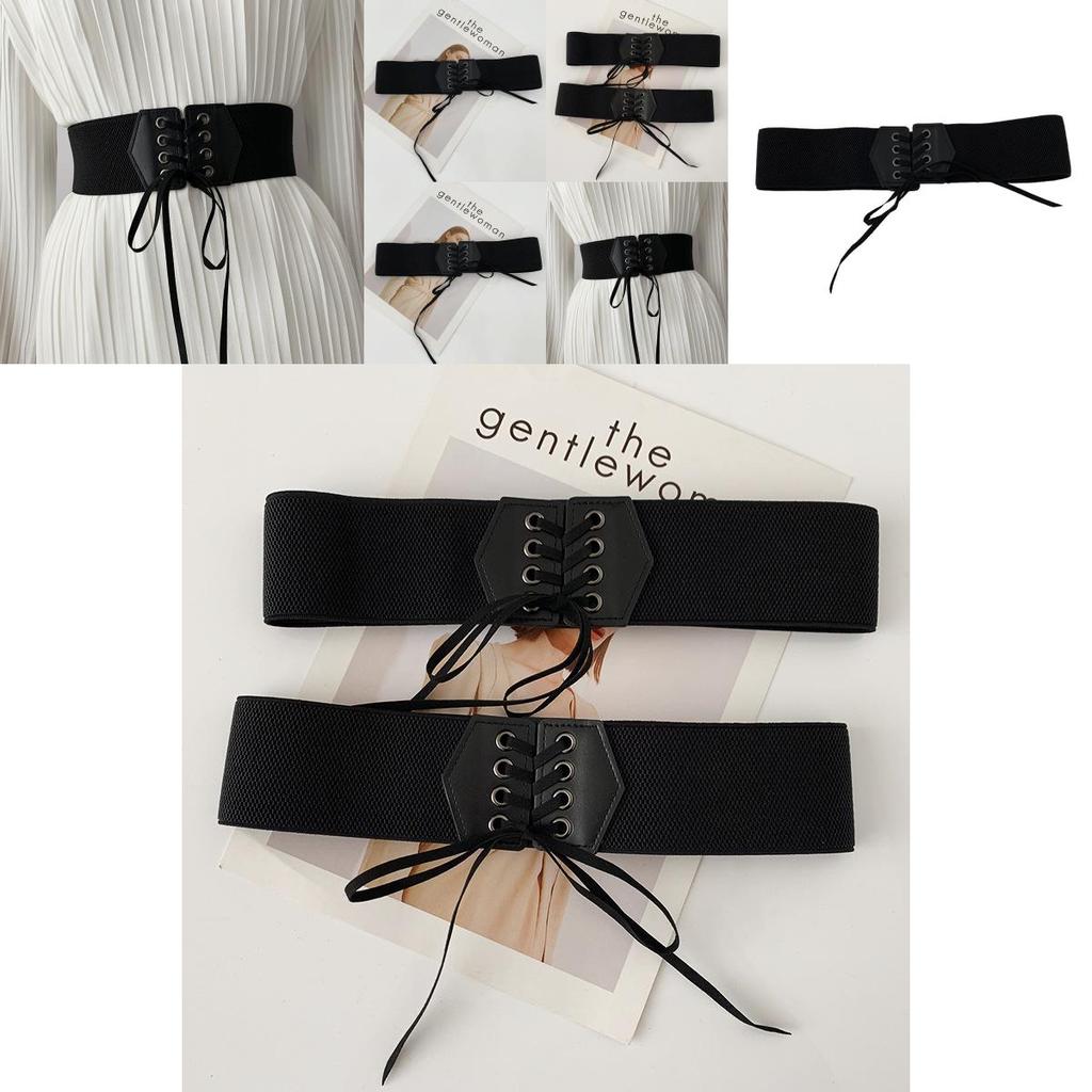 Fashionable Black Elastic Waist Belt For Women With Stylish Wide Ribbon Design