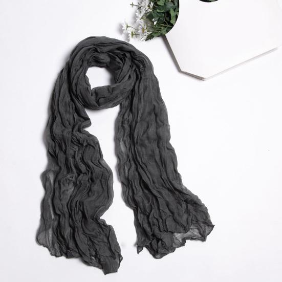Women Scarf Solid Color Long Wide Crumple Thin Decorative Soft Perspective Wrinkled Scarf Clothes Accessory
