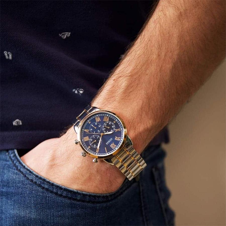 Guess Hendrix Quarzuhr für Herren - Hell-Luxus Blaue Zifferblattuhr für Männer, Edelstahl-Armband Business Freizeit Geschenk