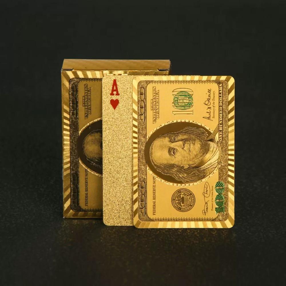 Colorful Gold Poker Currency Pattern Golden Playing Cards Waterproof PET/PVC Plastic Poker Dollars EUR JPY GBP