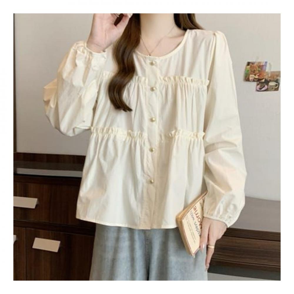 Navava Women Lovely Frill Shirring Long Sleeve Blouse Nb2319