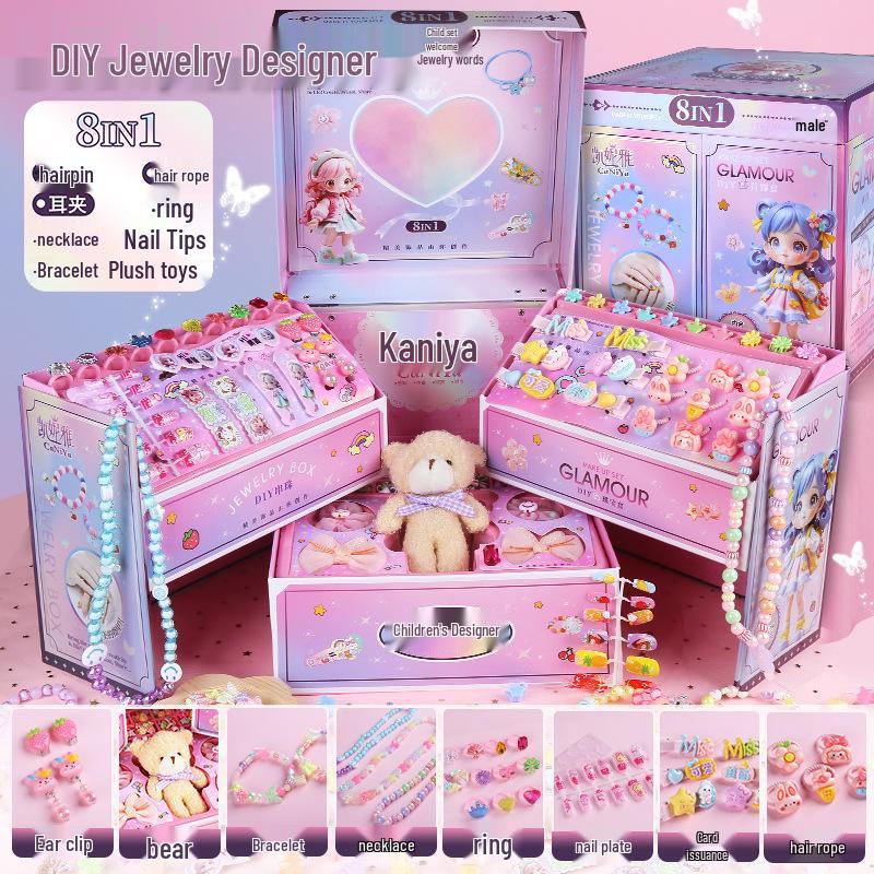 Kids' Hair Accessories & Jewelry DIY Set - Necklace, Hair Clips, Beaded Box Gift for Girls