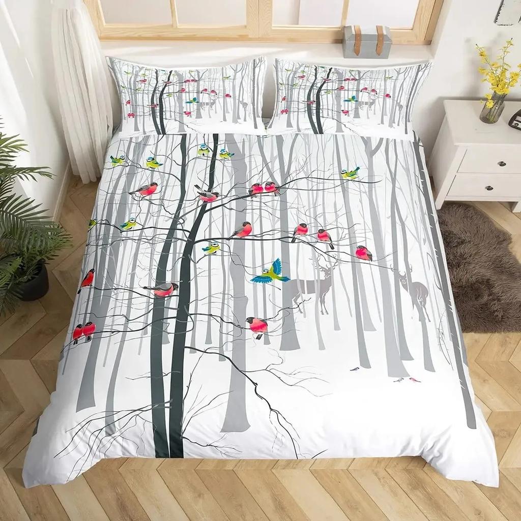 Cartoon Birds Duvet Cover SetWatercolor Cute Music Animal Bedding Set Comforter CoverChildlike Style Quilt Cover Set Full Size