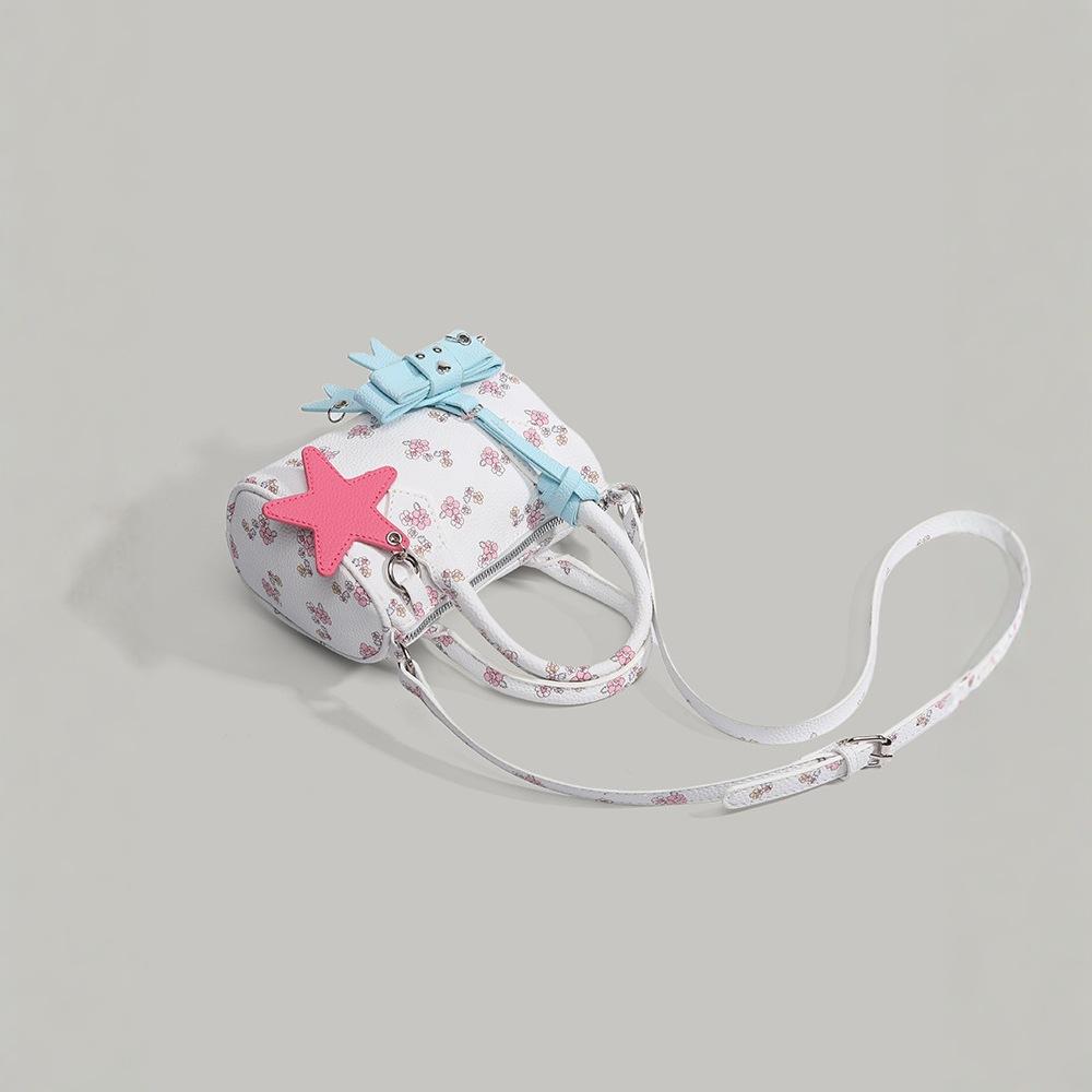 2025 New Niche Small Floral Handbag Boston Bag Cute Star Bow Accessories Women's Handbag