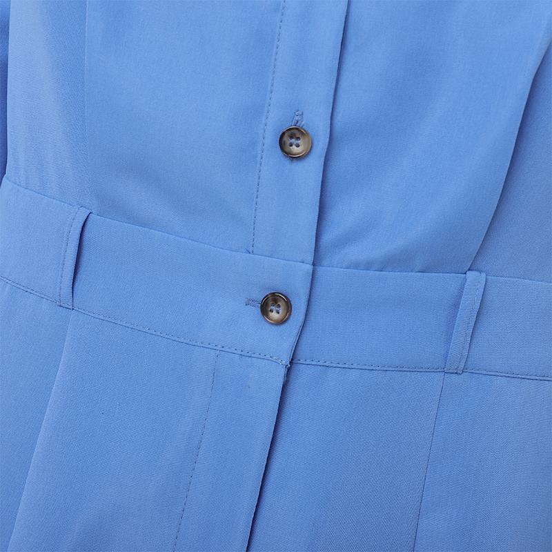 VONDA Elegant Women Casual Turn Down Collar Long Sleeve Long Dress No Belt