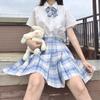 Lemon Sea Salt Plaid School Uniform: Short Sleeve Top & Midi Skirt Set