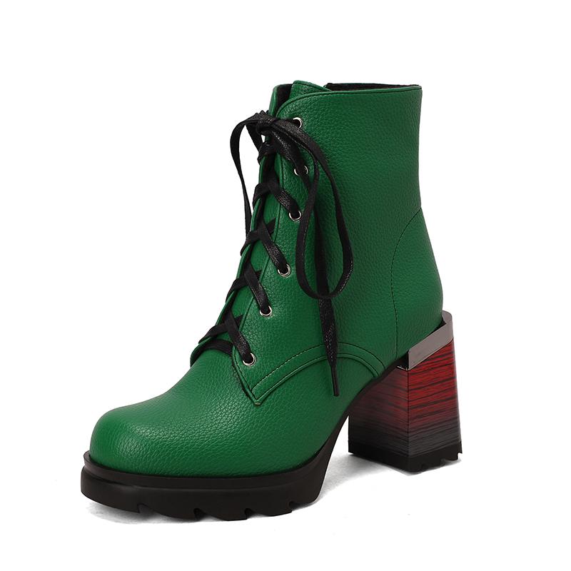 Korte damehøye hæler høst og vinter nye tykkhælede korte støvletter i britisk stil i stor størrelse