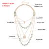 Retro Stacked Multi-layer Small Hole Chain Turquoise Square Mini Love Pendant Necklace Women