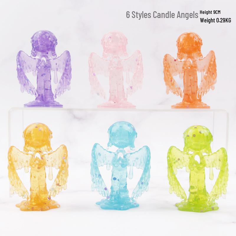 

6 Styles Hand-Painted Transparent Cartoon Angel Figurine, Candle Holder, Cake, Car, or Landscape Decoration Model.