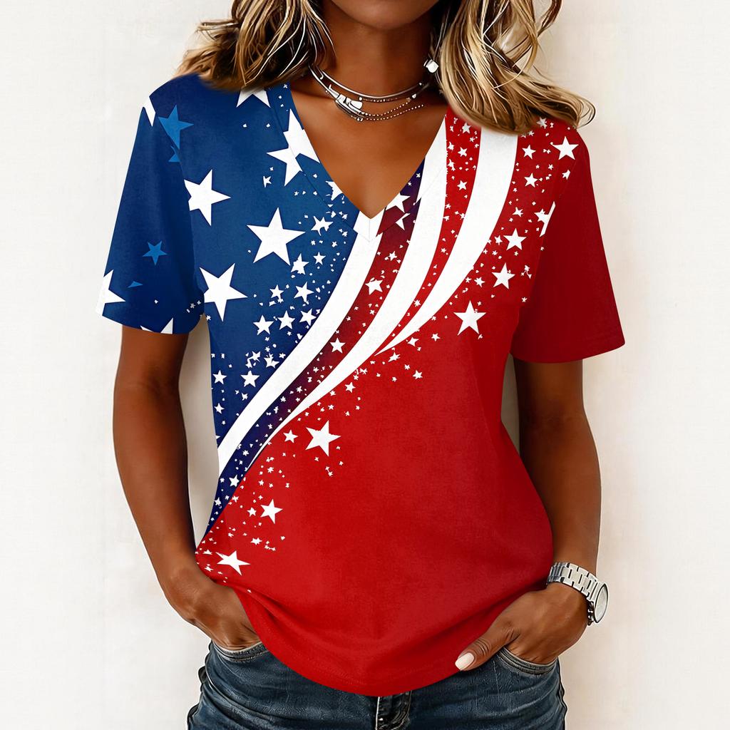 Shirts For Women Trendy V Neck T Shirts Casual Printed Blouse Tops For Women