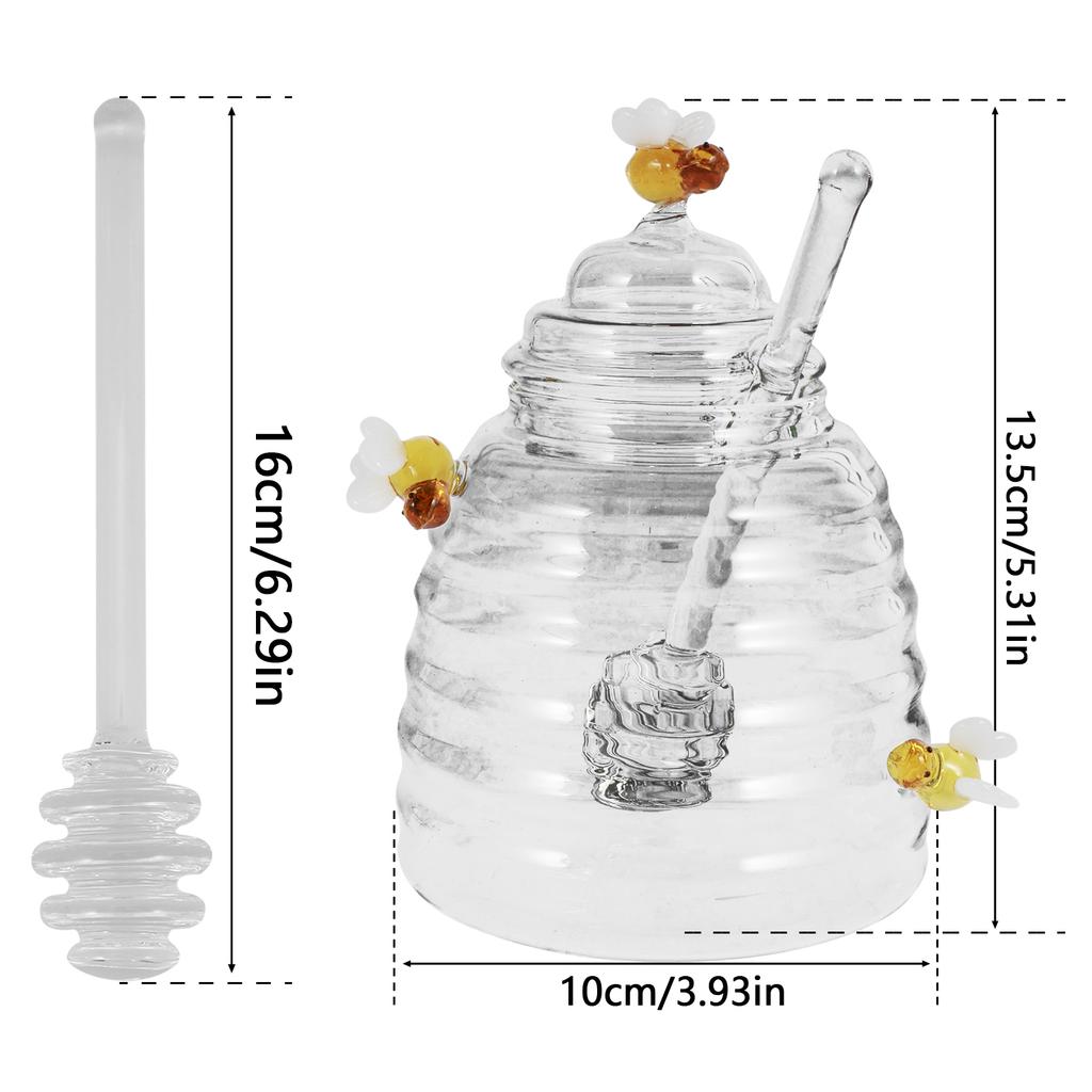 Honey Jar Clear Glass Honey Dispenser with Dipper Stick and Lid Large Capacity Honey Bottle Cute Decorative Honey Container