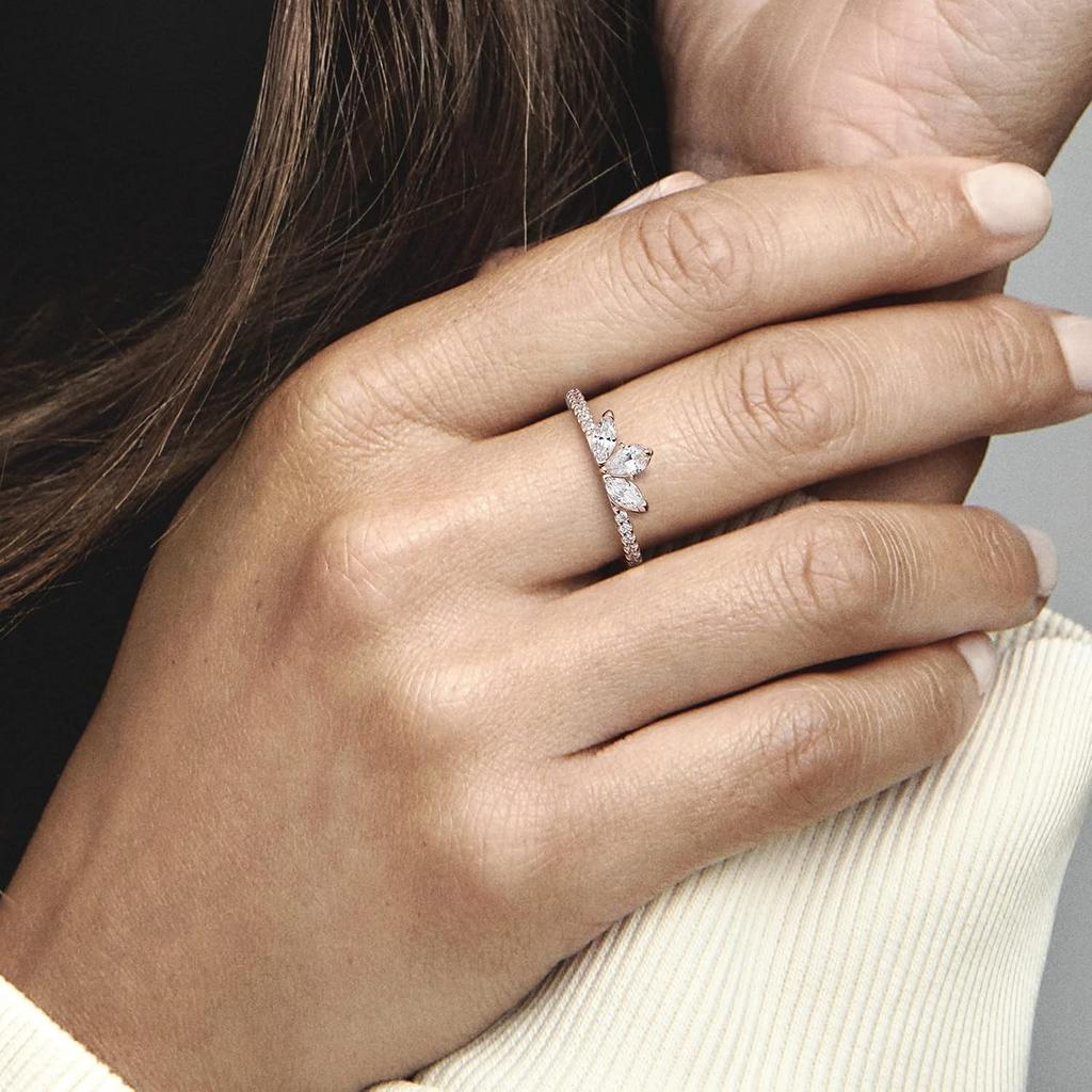 White copper silver-plated rose gold teardrop crown ring