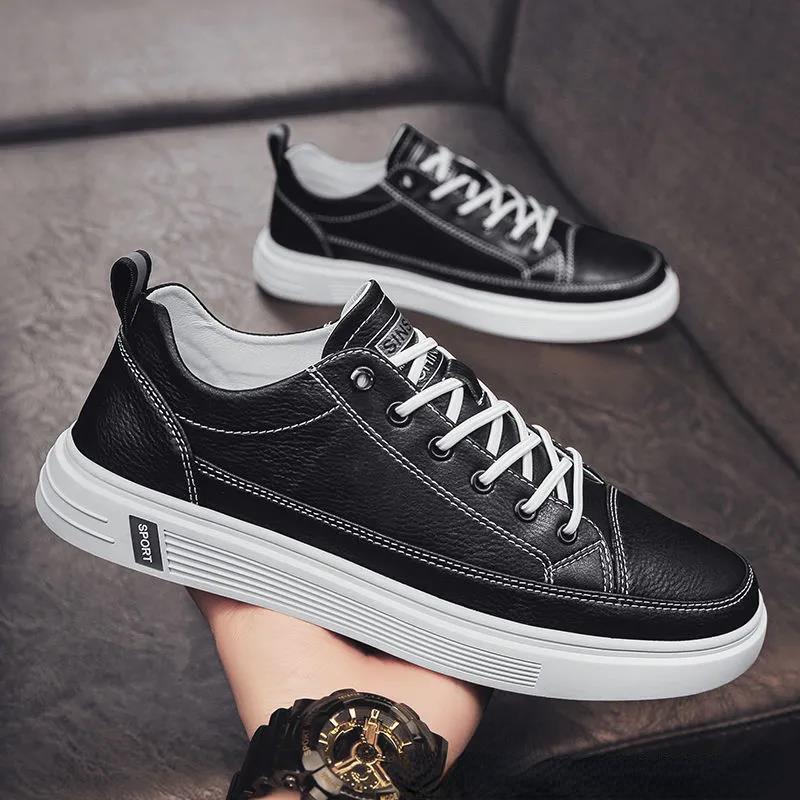 2024 New Men's Shoes Fashion Leather Men Casual Shoes Breathable Flat Shoes for Men Solid Sneakers Male Hot Zapatillas De Hombre