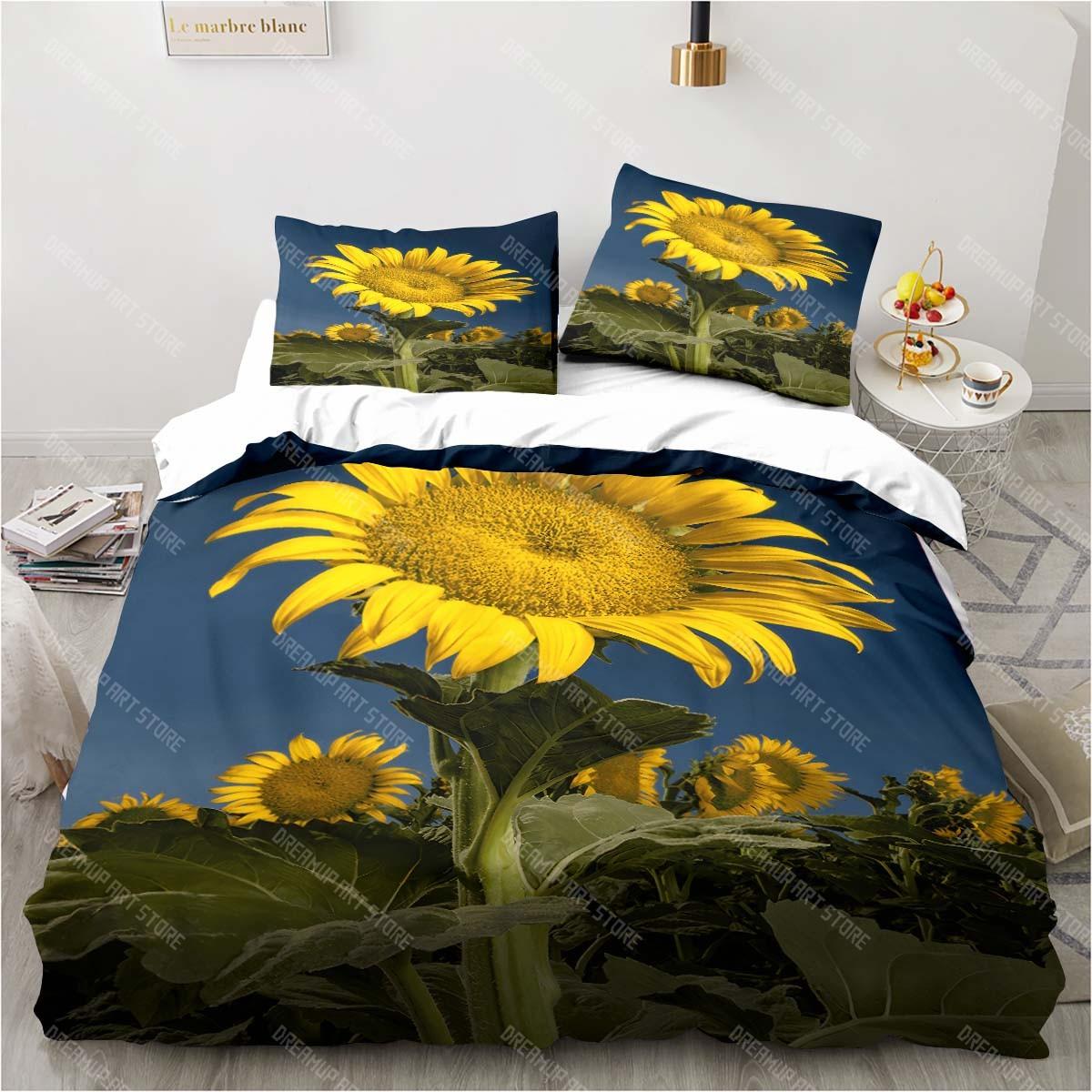 

3D Sunflower printing set bedding floral pattern three-piece set living room bedroom home decoration pillowcase quilt cover gift EU Single 90x200cm