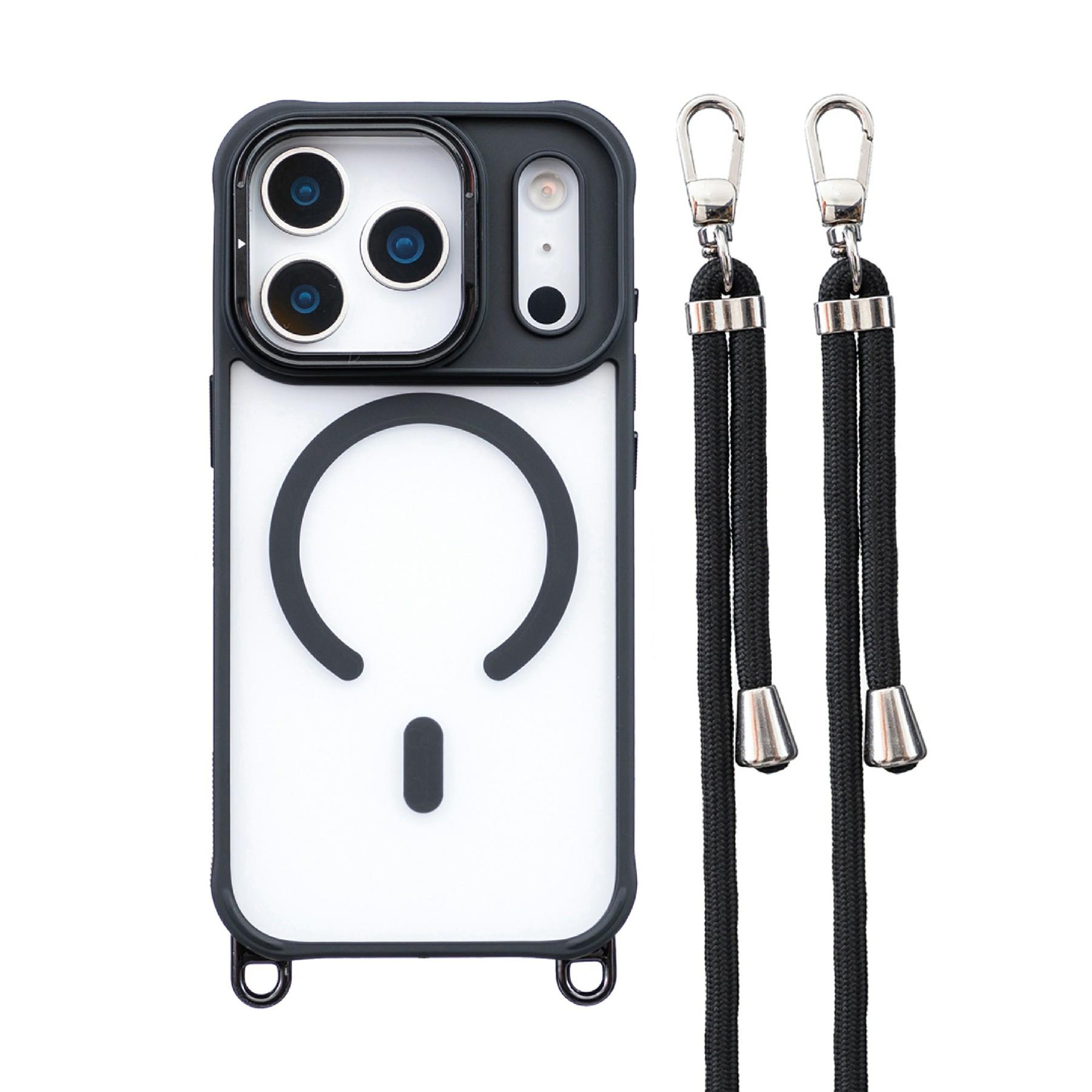 

For iPhone 17 Pro Case Compatible with MagSafe PC TPU Phone Cover with Adjustable Lanyard/Camera Frame Kickstand