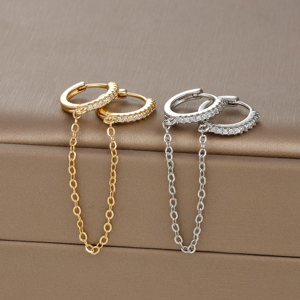 French Design Gold Color Long Chain Flower Dangle Earrings for Women Stainless Steel Zircon Drop Earrings Piercing Jewelry
