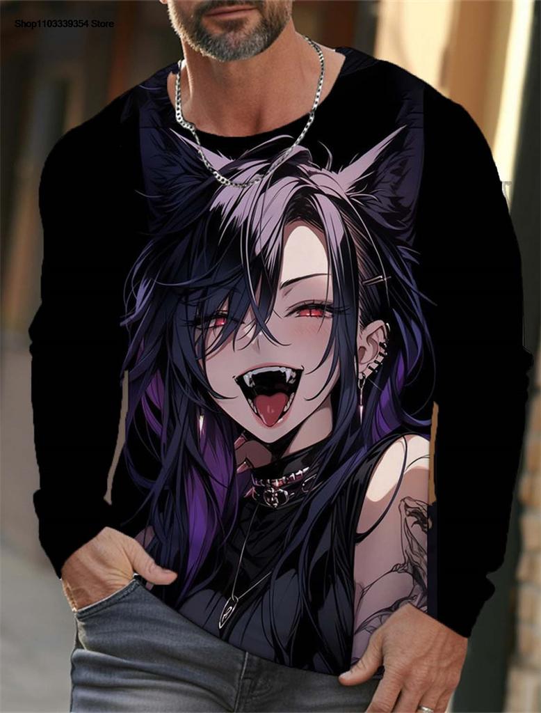 Trendy Anime Beauties Graphic T Shirts Fashion Autumn Streetwear Hip Hop 3D Printed Long Sleeve T-shirts Cool Oversized Tees