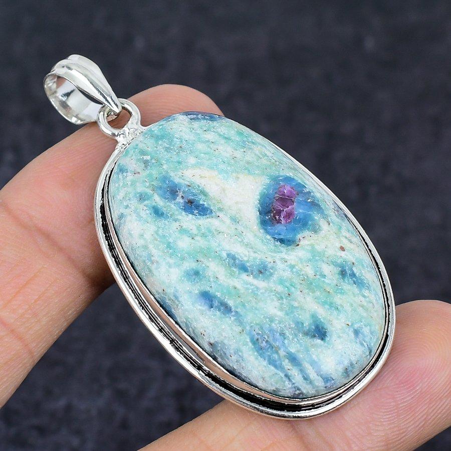 Ruby Fuchsite Gemstone Handmade 925 Sterling Silver Jewelry Pendant 2.29" K7t63