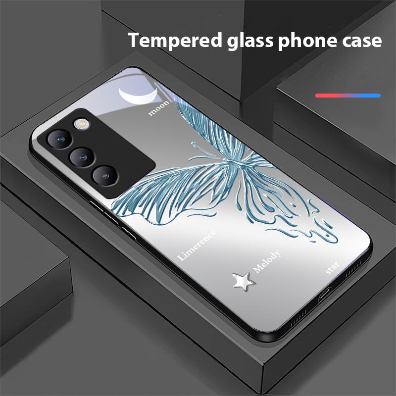 Metallic Butterfly For Y72 33S 11 03 36 96 Lite 35 16 Iqoo 12 V40 SE 5G 29 40 21 30 X80 Pro Vivo Tempered Glass Phone Case Black