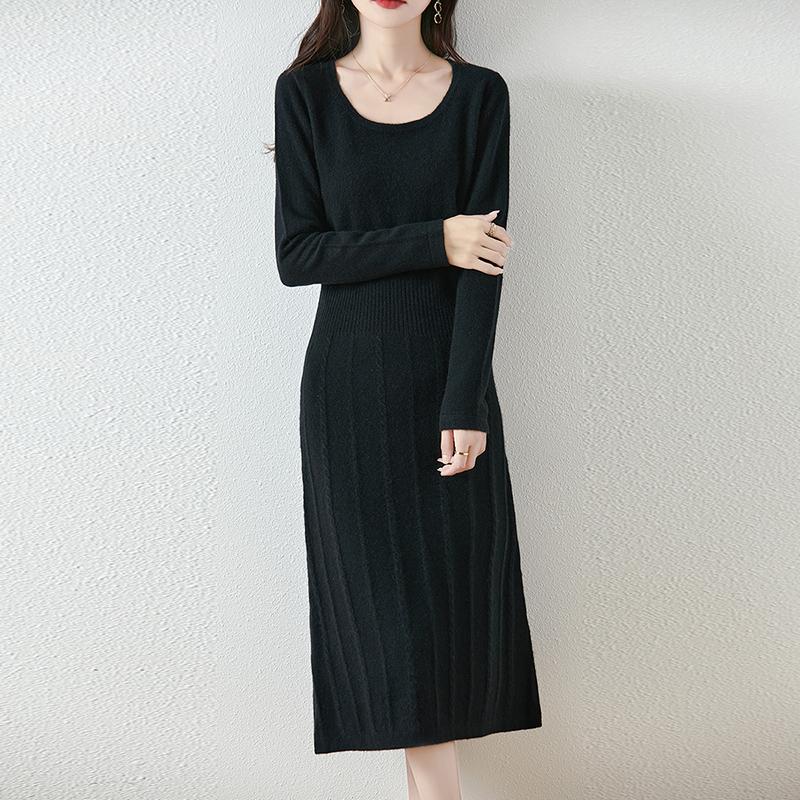 Women Sweater Dress 100% Wool MODERN NEW SAGA O-neck Knit Long Pullover Winter Jumpers Wool Long Dress Female
