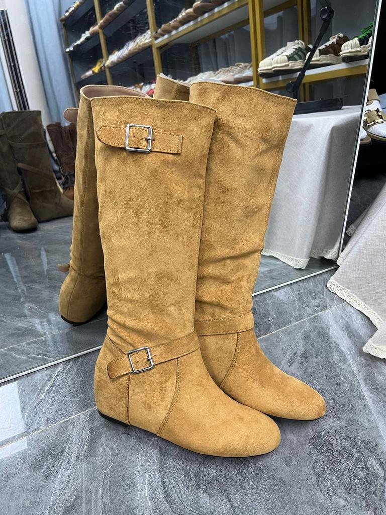 Inner height increase, soft fold and thin medium boots, children's autumn new round head buckle belt, western cowboy boots