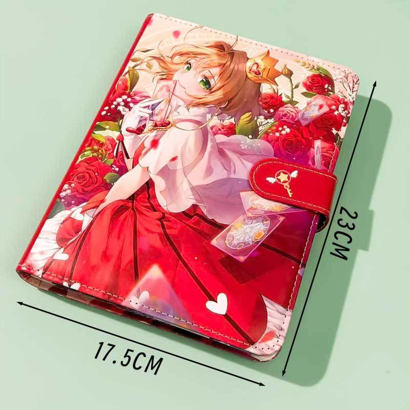 A5 Sakura PU Leather Loose-Leaf Planner with Detachable Pages and 4-Grid Card Holder Notebook