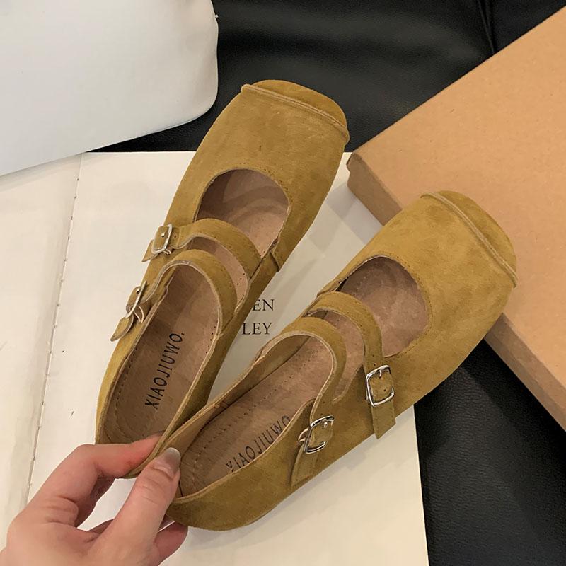 

Мода Мода Ремешок с пряжкой Женские туфли Мэри Джейн Балетки Женская обувь с квадратным носком Обувь Повседневные женские балетки 35 светло-желтого