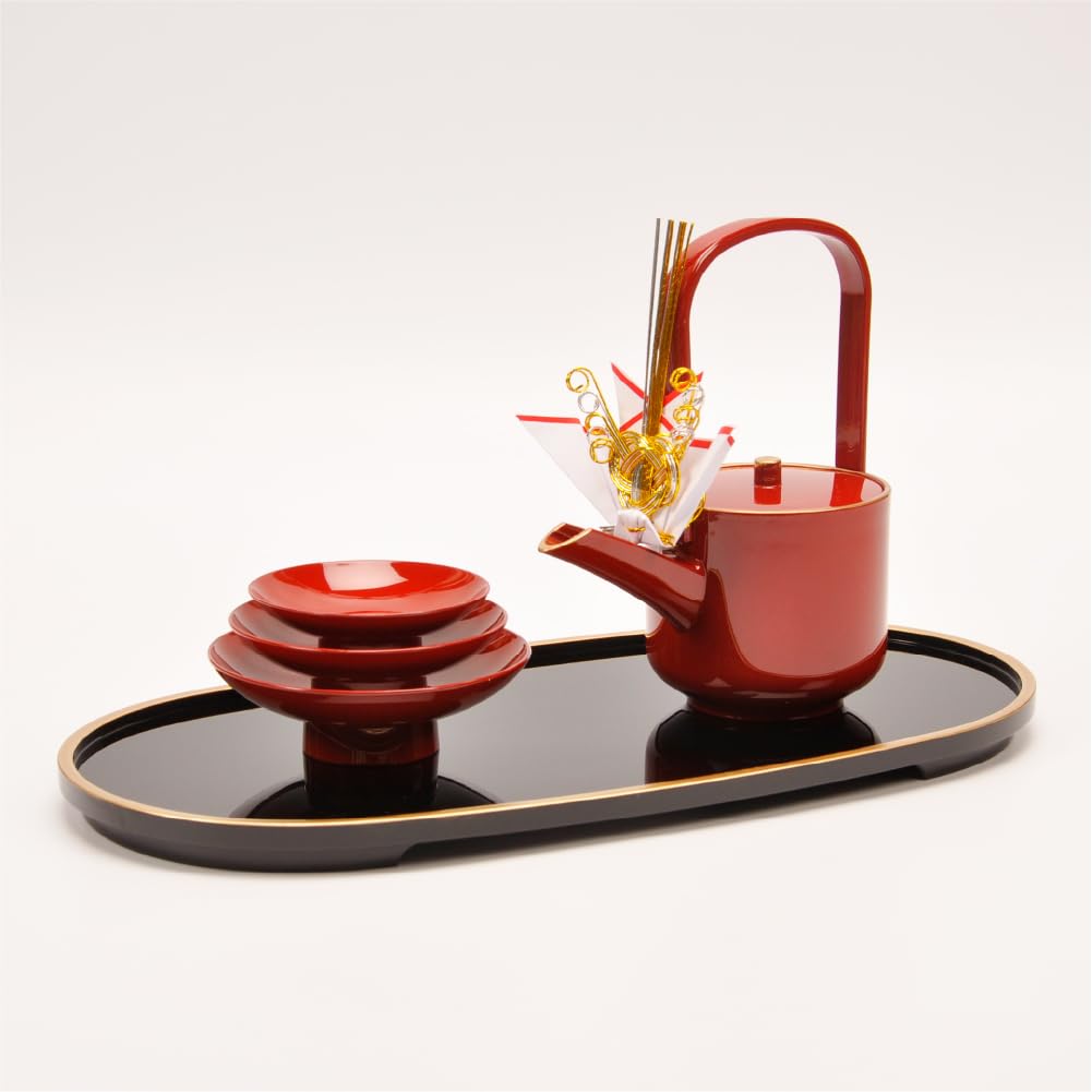 Sakai Sangyo Yamanaka Lacquerware Set of New Sake Cups Toso Made In Perfect for New New New and Any Year's (with Decorations) Japan. Year's