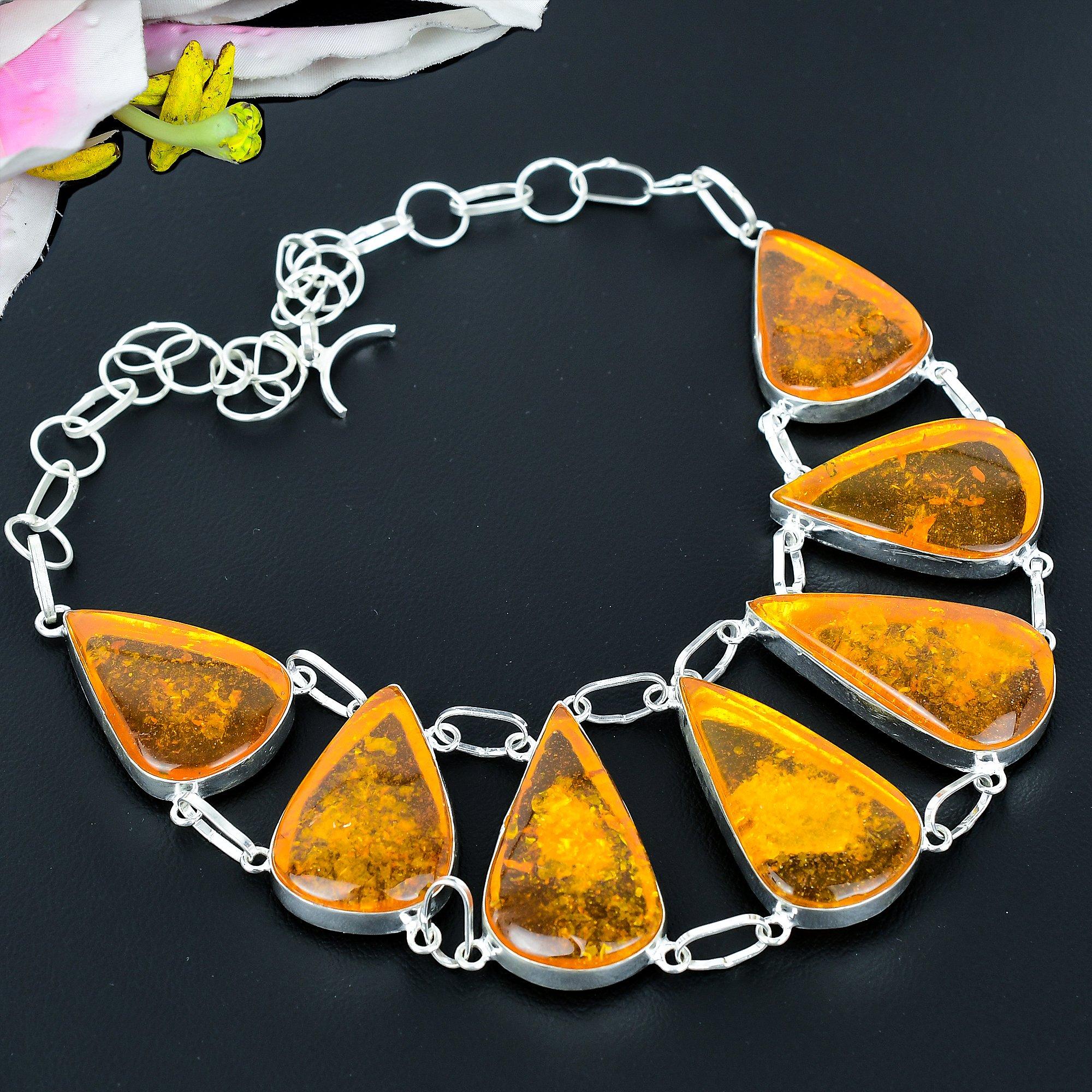 

Baltic Amber Gemstone Handmade 925 Sterling Silver Jewelry Necklace 18 KG-1966
