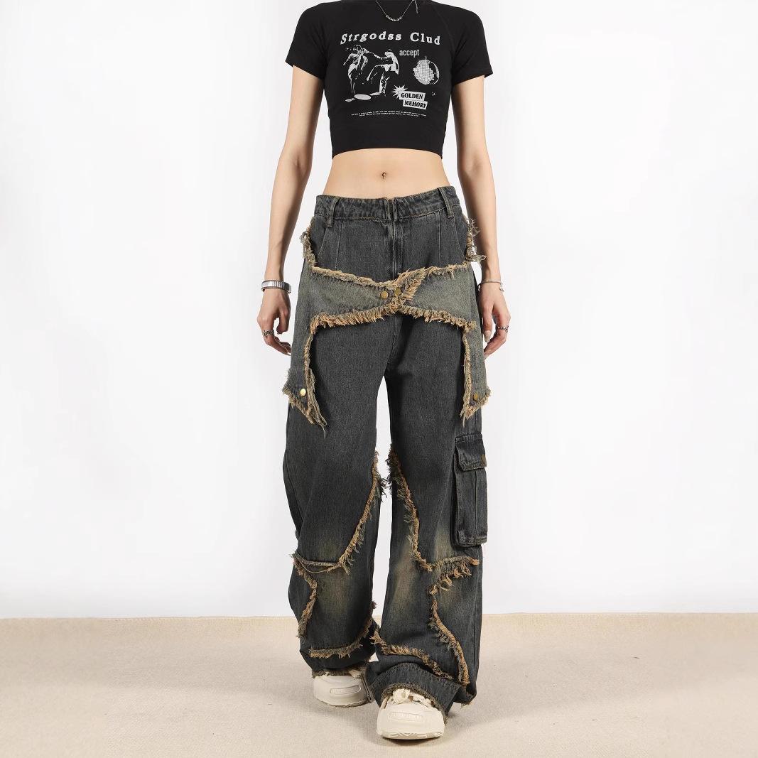 

Y2K Distressed Star Wide-Leg Jeans for Women - Spring/Autumn 2025 2XL