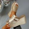 Women's Gold Platform Wedge Sandals Summer 2025 Thick Bottom Non Slip Beach Slippers Woman Fashion Peep Toe High Heel Sandalias