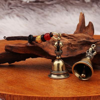 1pcs Double Brass Bell Hanging Pendant Vintage Tibetan Style Wind Chime with Agate Beads for Car & Home Decor