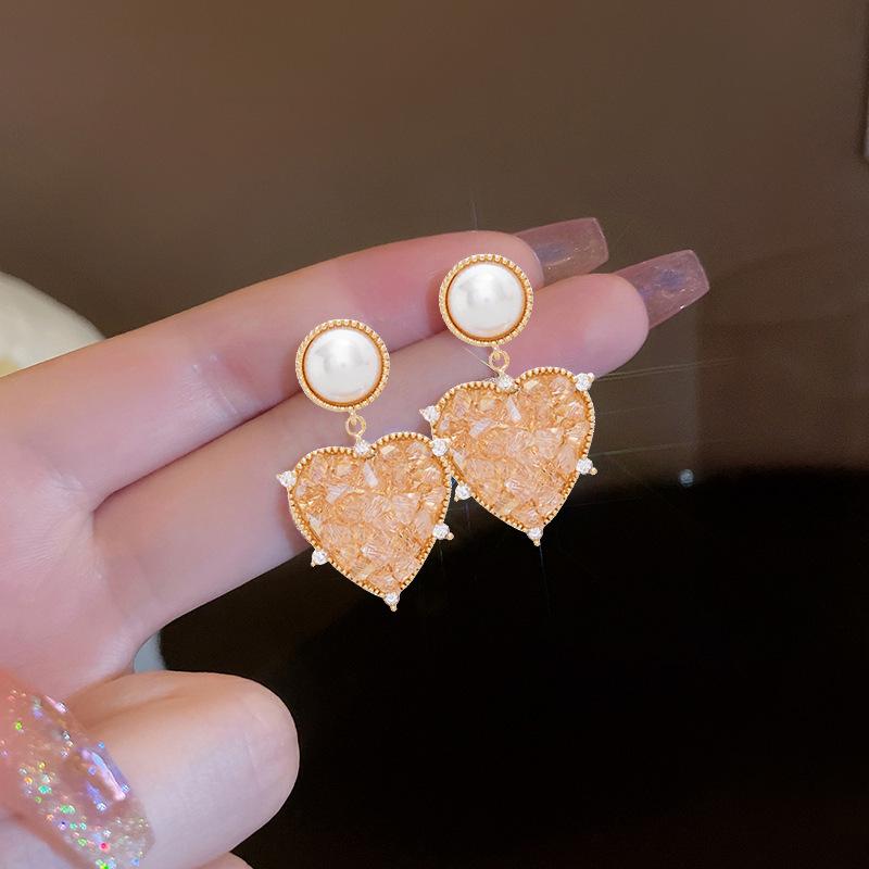 2023 Trendy Crystal Heart & Pearl S925 Sterling Silver Dangle Earrings - Exquisite Fashion Accessories