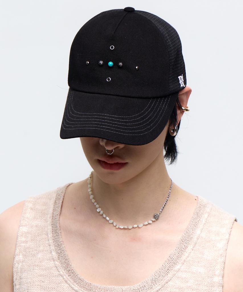 Aleseueseussi Western Rivet Mesh Cap - Black