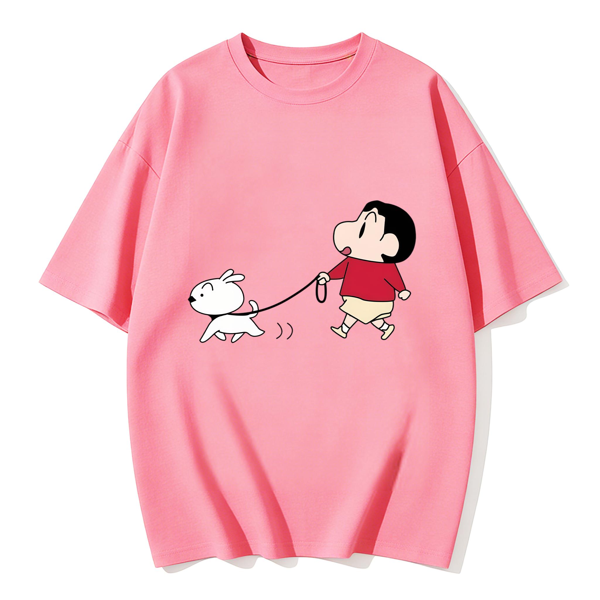 

Crayon Shin Chan Shiro Print Casual T Shirt Cute Anime Short Sleeve Tee for Unisex Women Daily Wear S