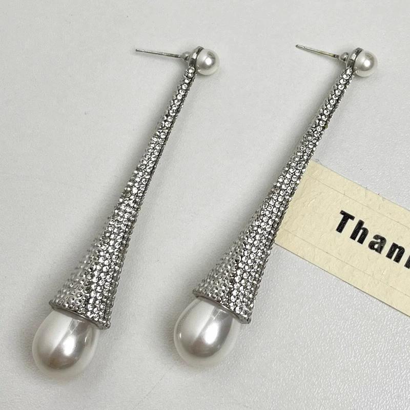 Exaggerated Rhinestone Long Unique Teardrop Earrings New Style High-End And Elegant Earrings Fashionable Jewelry Accessories