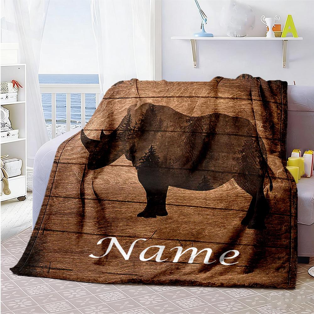 Rhino Customize Your Name Blanket Multi-purpose Personalized Blanket Soft & Cozy Perfect for Livingroom Living Room Bed Bedding All-Season Use