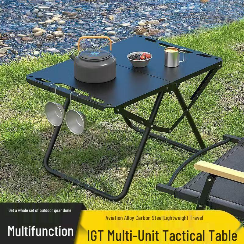 Lightweight Portable Outdoor Folding Camping Table - Tactical Multi-functional IGT Tea & Picnic Table for Field Cooking.