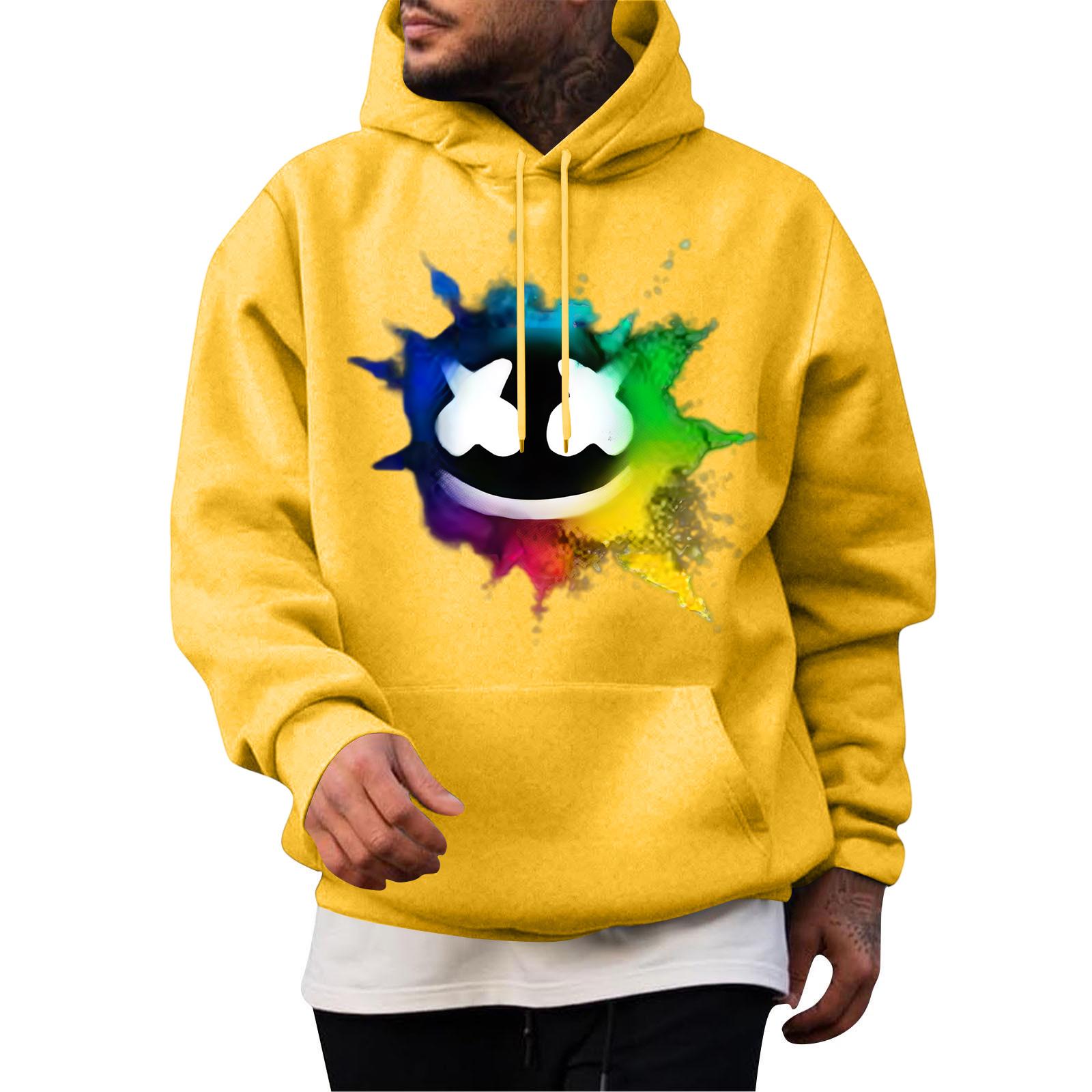 

Мужская повседневная толстовка модная толстовка с капюшоном для отдыха топы подростковая уличная мода рубашка с длинным рукавом теплая M жёлтый