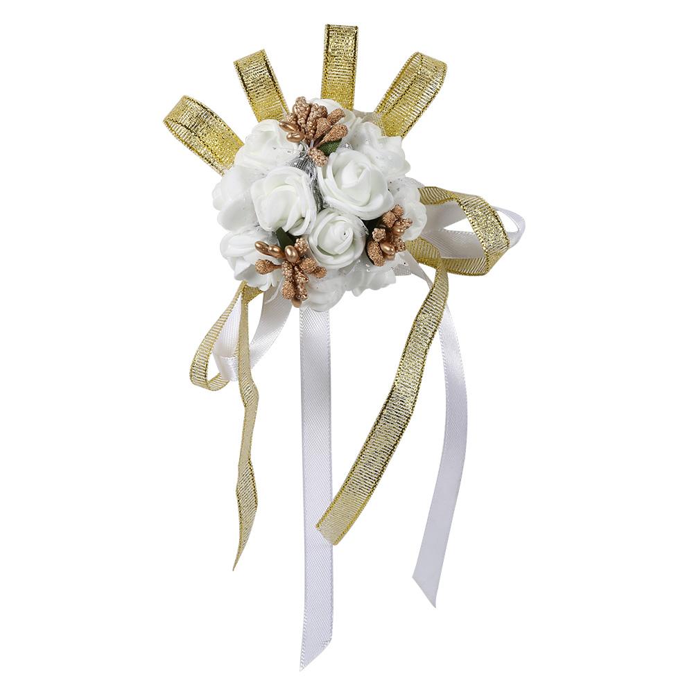 Красивая ручная лента цветок свадебный корсаж для невесты на запястье выпускной свадьба украшения (Золото)