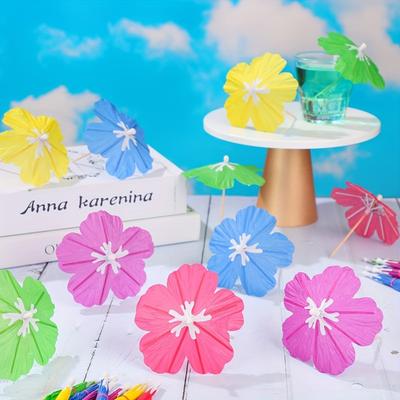 Beverages Cocktails Umbrellas Sticks with Wooden Toothpicks Hawaiian Tropical Party Decorations