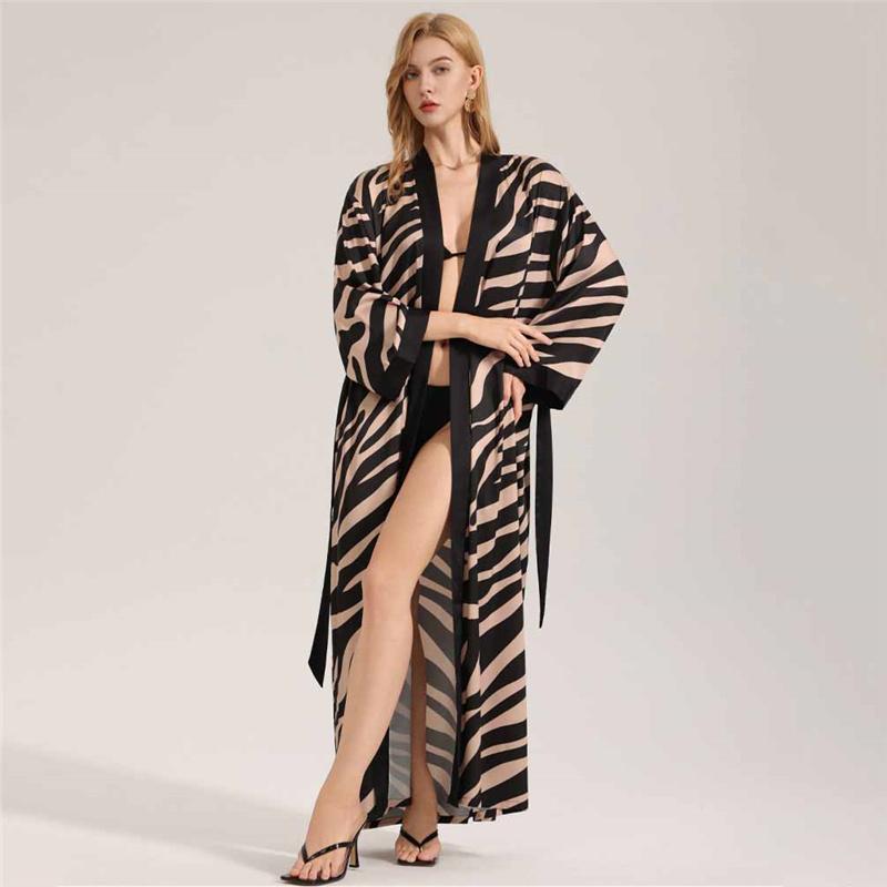 Sexy Luxury Sleepwear Robe Long Sleeve Pearl Sheer Chiffon Nightgown Pajama Loungewea for Women