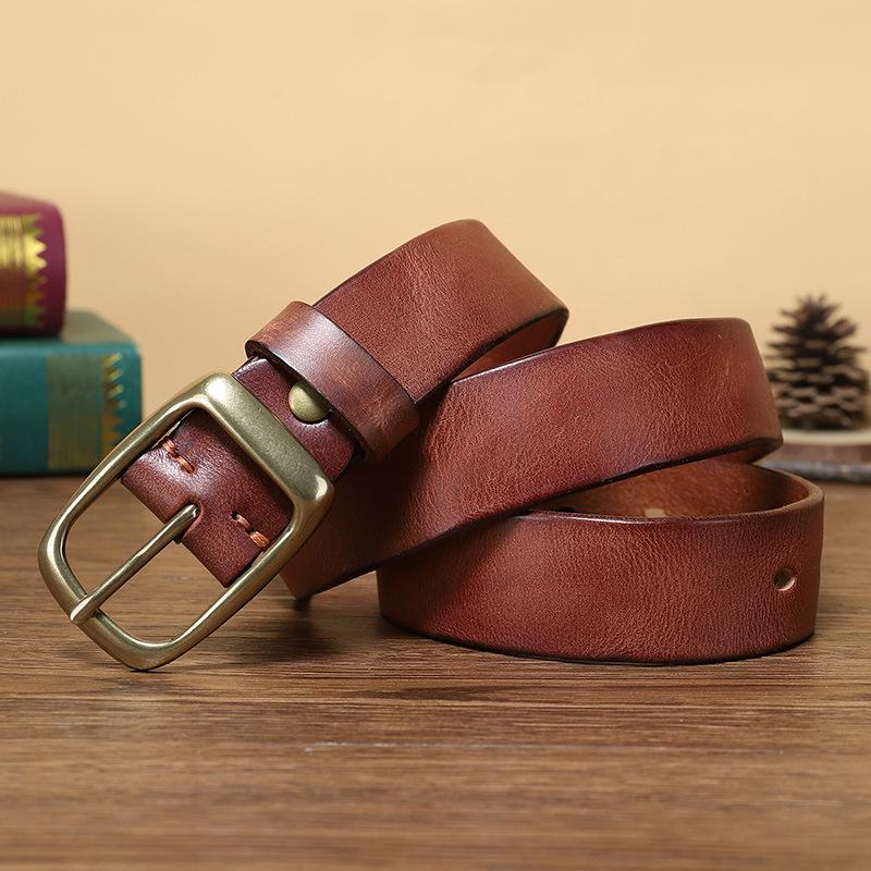 Belt Men's Retro Pure Cowhide Jeans Belt Male Student Fashion Leather Pin Buckle All-Matching Female Universal