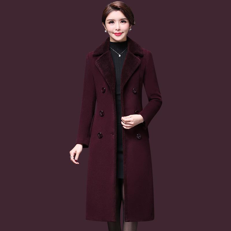 Abrigo de Mezclas de Lana para Mujer Invierno Moda Engrosado Cuello de Cachemir Chaqueta Larga Cálida Ajustada Abrigo Exterior Femenino Tallas Grandes M-5XL