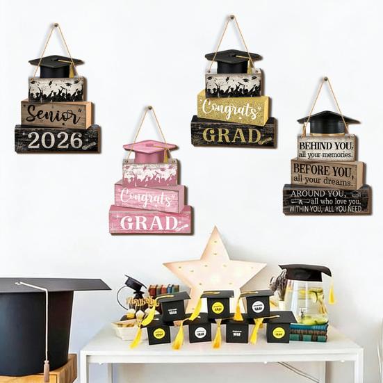 2026 Graduation Door Sign, Congrats Grad Decorative Porch Welcome Sign, Wooden Wall Hanging Plaque for Photo Booth Prop, Graduation Party Supplies