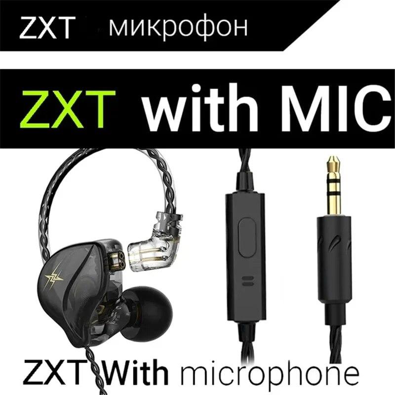 QKZ ZXT In Ear Wired Earphones Dynamic DJ Monitor IEM Earbuds HIFI Music Sport Headphone Noise Cancelling Bass Headset with Mic