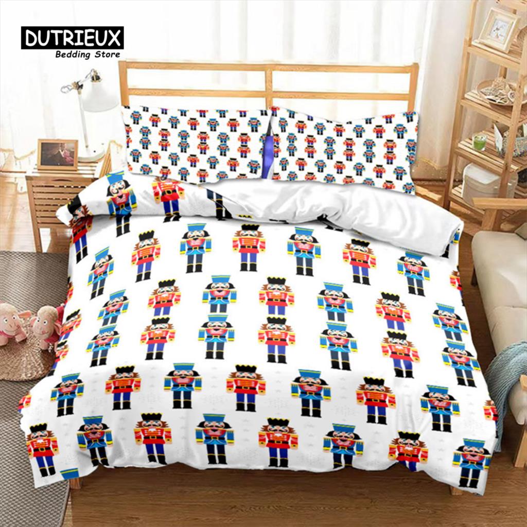 Cartoon Nutcracker Duvet Cover Set Christmas Tree Star Bedding Set Microfiber Royal Guarder Comforter Cover Twin King Queen Size Tool