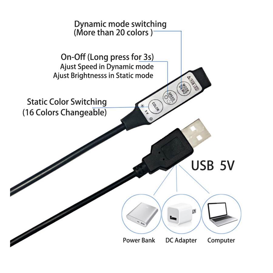 LED Strip Light 5050 Flexible Lamp Tape 3key Sound Sensor RGB Ribbon 1M 2M 3M 4M DC5V Decoration TV BackLight
